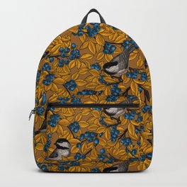 Chickadee birds on blueberry branches Backpack