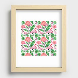 Flamingos and Tropical Leaves Pattern Recessed Framed Print