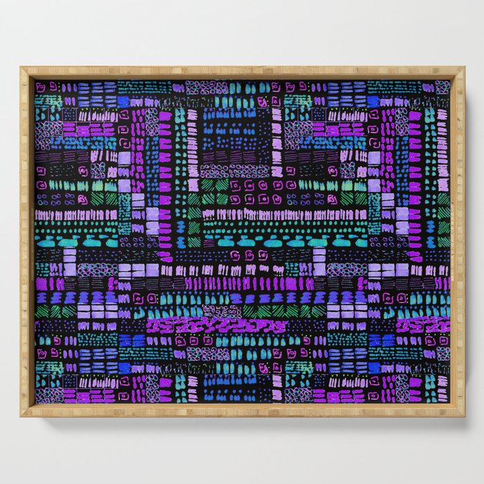 purple teal vibrant ink marks hand-drawn collection Serving Tray