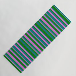 [ Thumbnail: Green, Orchid, and Teal Colored Lines Pattern Yoga Mat ]