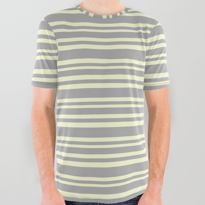 Dark Grey & Light Yellow Colored Striped Pattern All Over Graphic Tee