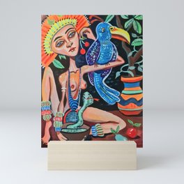 Tahitian Princess with Parrot Mini Art Print