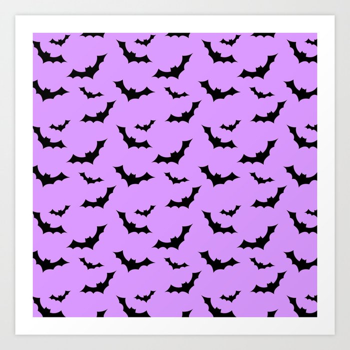 Black Bat Pattern on Purple Art Print