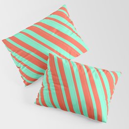 [ Thumbnail: Red & Aquamarine Colored Stripes Pattern Pillow Sham ]