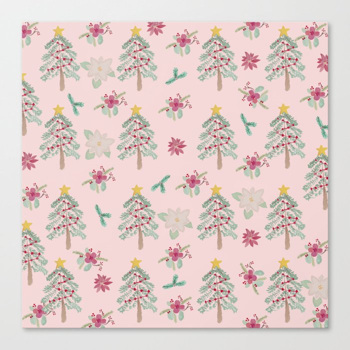 Christmas Pattern Pink Canvas Print