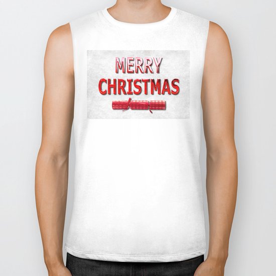 Merry Christmas With Red Cracker in Snow Biker Tank