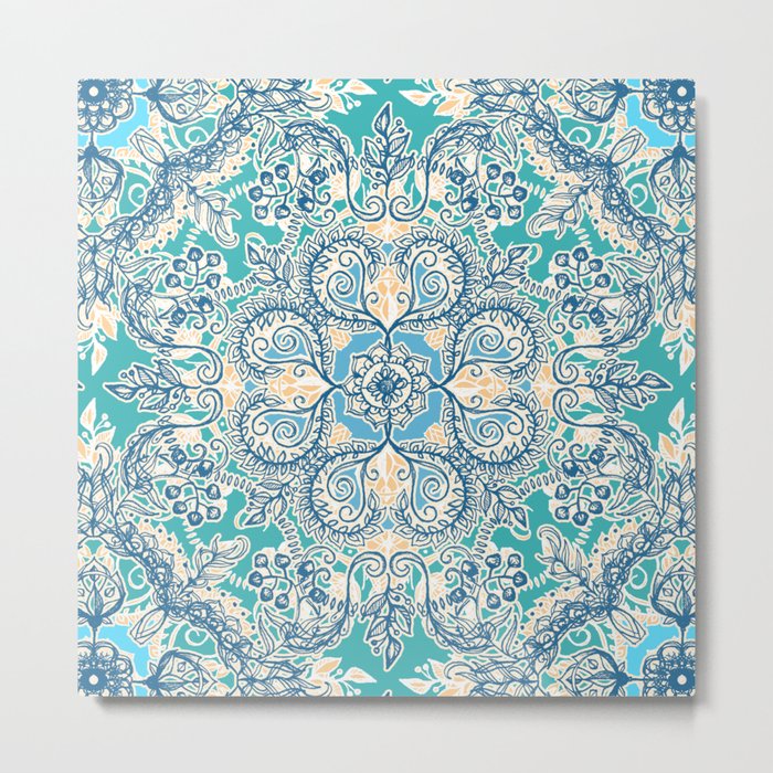 Gypsy Floral in Teal & Blue Metal Print
