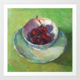 Sunlit Still Life with Cherries in a Cup impressionistic Painting Svetlana Novikova Art Print