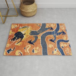 Ningxia Blue Dragon Chinese Pillar Antique Rug Print Area & Throw Rug