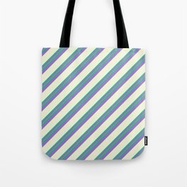 [ Thumbnail: Sea Green, Purple & Beige Colored Stripes/Lines Pattern Tote Bag ]