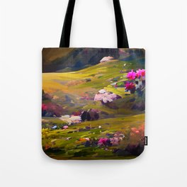 Flower Field and Volcano Tote Bag