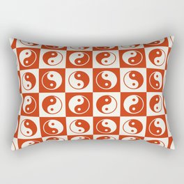 Checkered Yin Yang Pattern (Light Beige + Cherry Red Color Palette) Rectangular Pillow