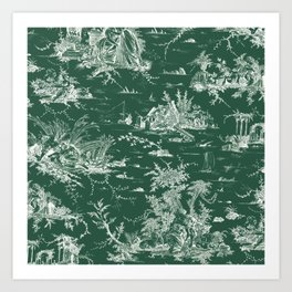 green Toile de Jouy - 4 Art Print