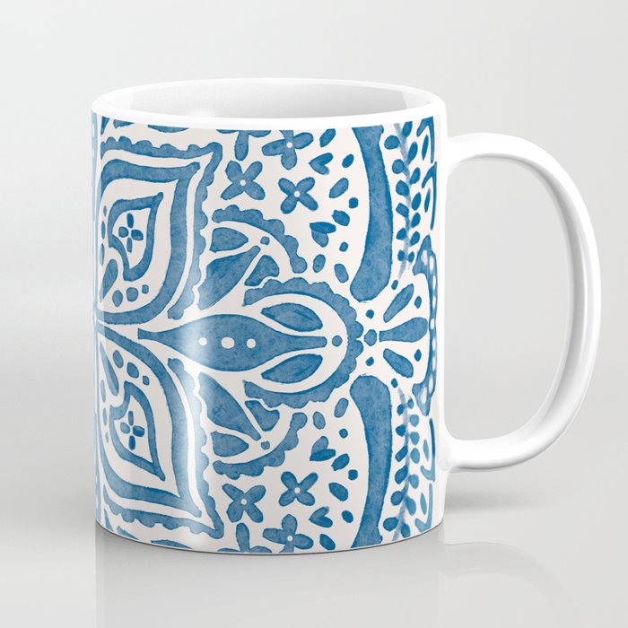 Indigo Blue Folk art Orange Blossoms Coffee Mug