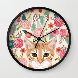 Tabby Cat florals cute spring garden kitten orange tabby cat lady funny girly cat art pet gifts  Wall Clock