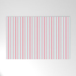 [ Thumbnail: Light Cyan and Light Pink Colored Striped Pattern Welcome Mat ]