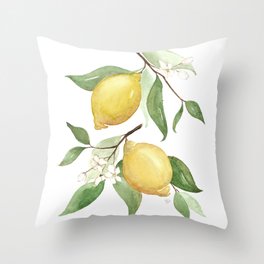 Watercolor Lemons - Yellow Lemons On Branch Throw Pillow