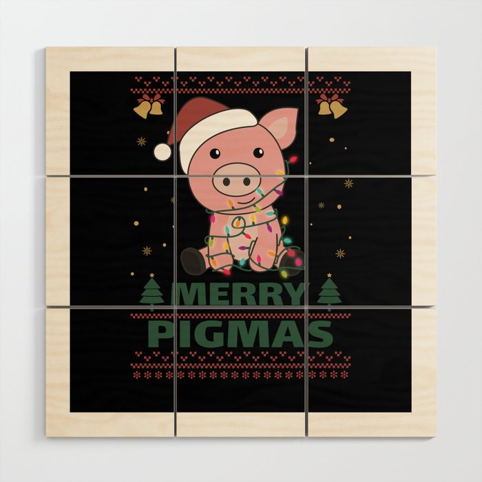 Merry Pigmas Funny Pig Christmas Pun Wood Wall Art