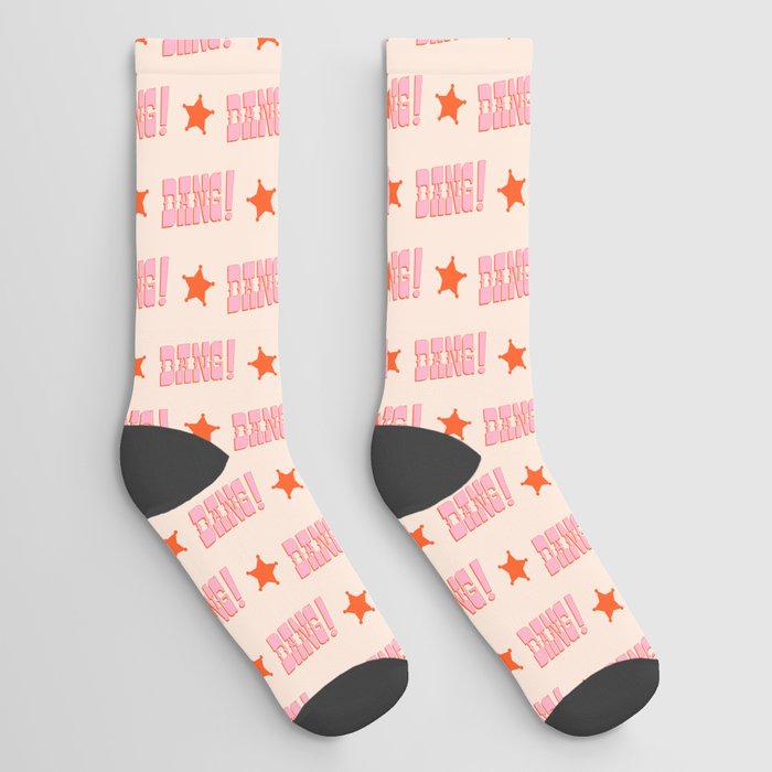 DANG! - western style saloon font in retro mod colors (pink and orange) Socks