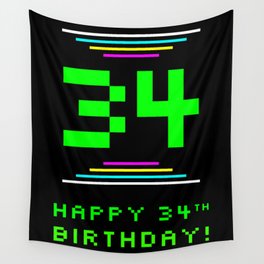 [ Thumbnail: 34th Birthday - Nerdy Geeky Pixelated 8-Bit Computing Graphics Inspired Look Wall Tapestry ]