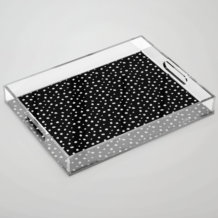 Hand-Drawn Dots – White on Black Acrylic Tray