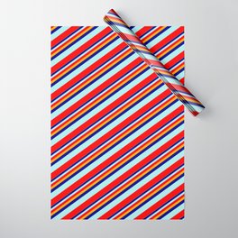 [ Thumbnail: Orange, Dark Blue, Turquoise, and Red Colored Stripes Pattern Wrapping Paper ]