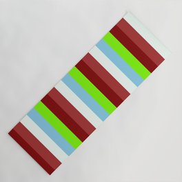 [ Thumbnail: Colorful Brown, Mint Cream, Sky Blue, Green, and Maroon Colored Stripes/Lines Pattern Yoga Mat ]