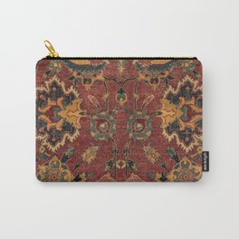 Flowery Boho Rug III // 17th Century Distressed Colorful Red Navy Blue Burlap Tan Ornate Accent Patt Carry-All Pouch | Couch, Indieaesthetic, Livingroomdecor, Decorative, Coolpatterns, Flowerpattern, Accent, Sofa, Vintageaesthetic, Flowerdrawing 
