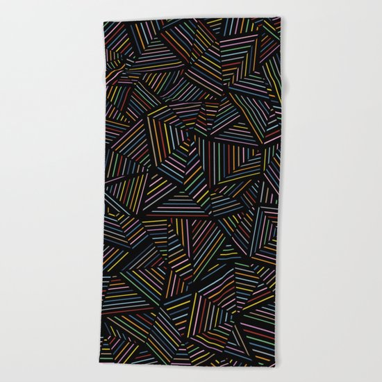Ab Linear Rainbow Black Beach Towel