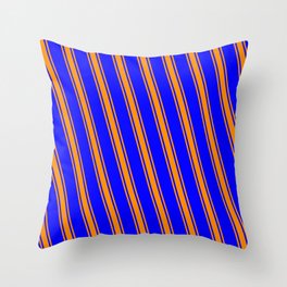 [ Thumbnail: Blue and Dark Orange Colored Lined/Striped Pattern Throw Pillow ]