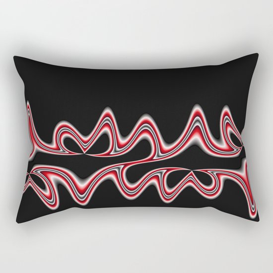Fractal Line Art in Red, White and Black Rectangular Pillow