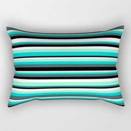[ Thumbnail: Eyecatching Aquamarine, Dark Turquoise, Dark Slate Gray, Black, and White Colored Stripes Pattern Rectangular Pillow ]