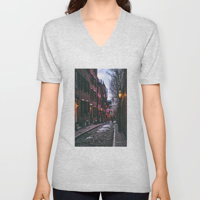 Acorn Street, Boston, USA V Neck T Shirt