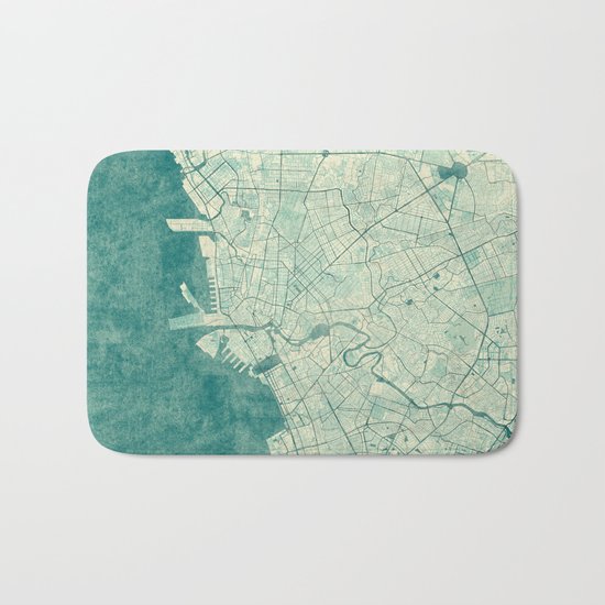 Manila Map Blue Vintage Bath Mat