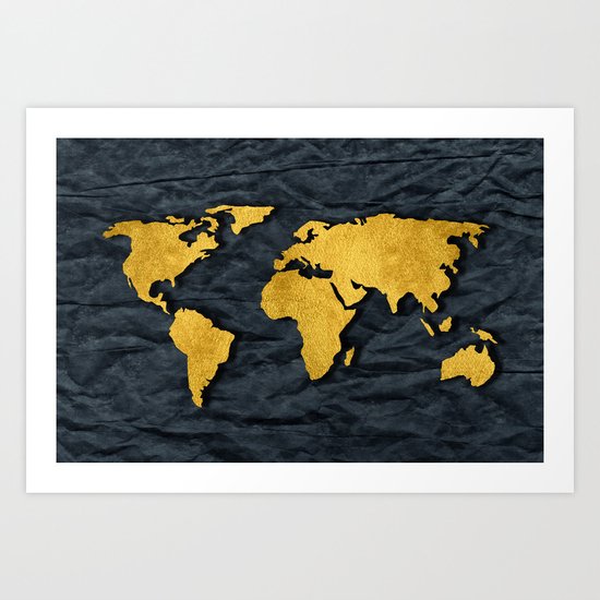 Metallic Gold Leaf Map on paper Art Print