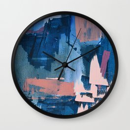 Rhythm of Rain: a modern abstract piece by Alyssa Hamilton Art in blues and pinks Wall Clock