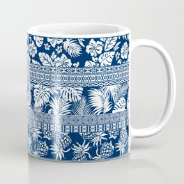 Hibiscus tropical leaves hawaiian ornament wallpaper stripped abstract vintage seamless patchwork pattern Coffee Mug
