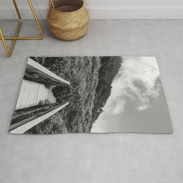 Clouds Over the Cliffs | Oregon Coast | Black and White Travel Photography Rug