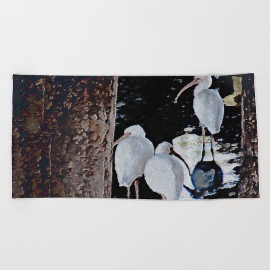 Ibises Under a Bridge (revamped) Beach Towel