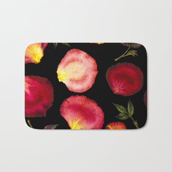 Rose Petal Pattern on Black 01 Bath Mat