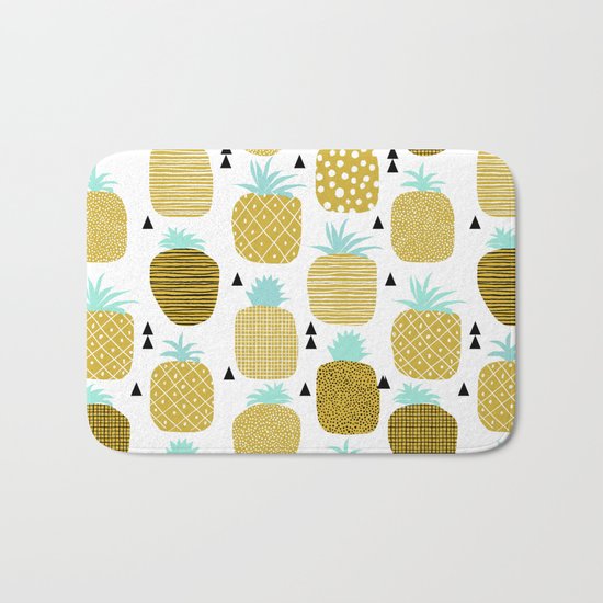 Pineapples triangles black and white minimal pattern tropical fruits print Bath Mat
