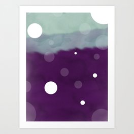Purple/Two Tone Vintage Turquoise Watercolor w/ White Spots Art Print