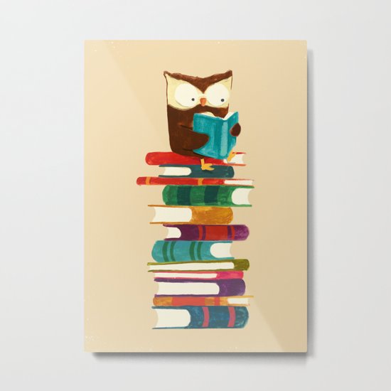 Owl Reading Rainbow Metal Print