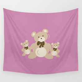 Teddy Bears Triplet - Pink Wall Tapestry