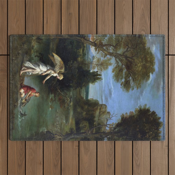 Landscape with Tobias laying hold of the Fish - Domenichino Outdoor Rug