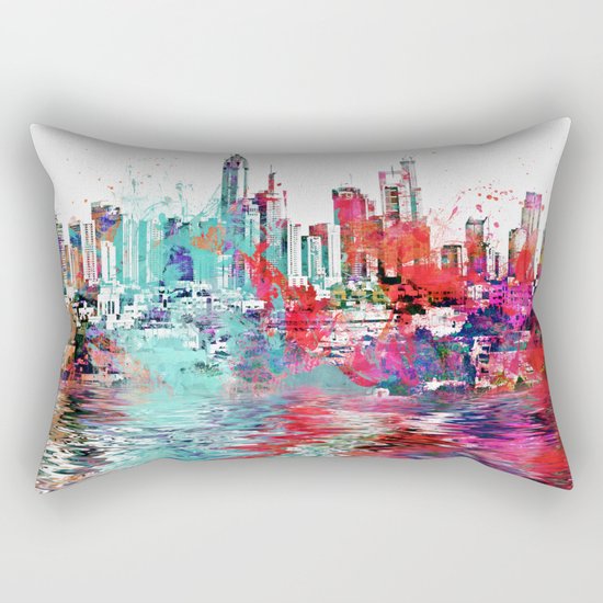 Utopia mixed media city art Rectangular Pillow