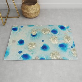 Eggshell Blue and Navy Dots Acrylic Painting Rug