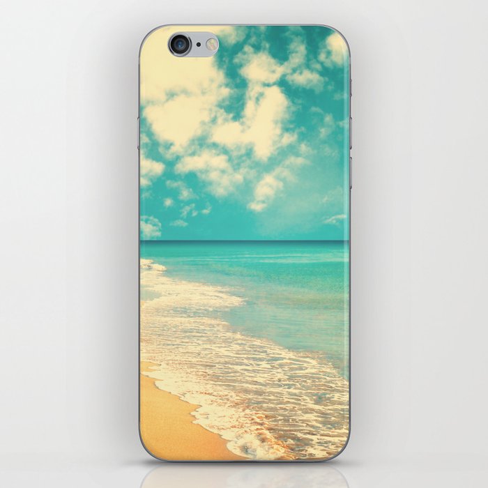 Waves of the sea (retro beach and blue sky) iPhone Skin by Caroline