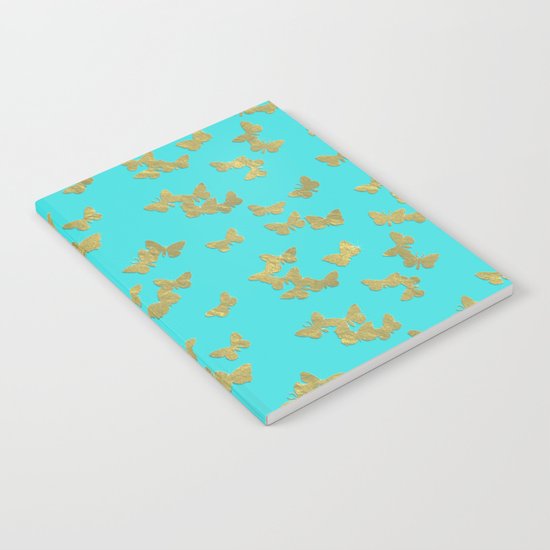 Gold glitter butterflies on aqua - Animal Insect Gold Glitter effect on #Society6 Notebook