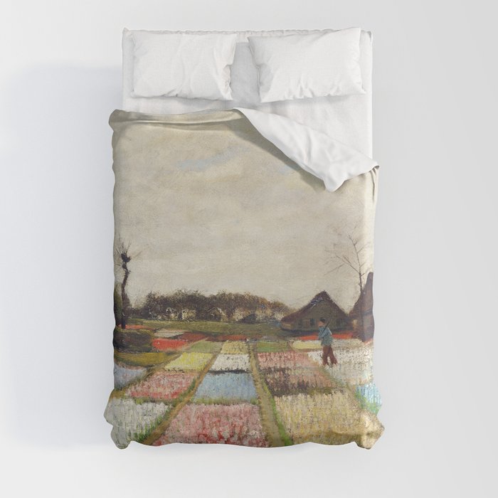 Oil Painting Flower Beds in Holland (1883) by Vincent Van Gogh Duvet Cover